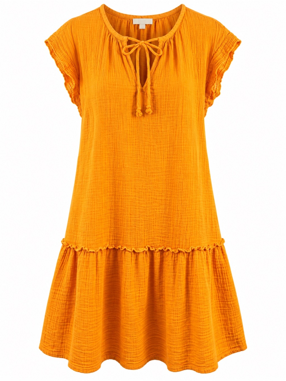 LOFT Yellow/Orange Cotton Gauze Midi Shift Dress Cap Sleeves, Large